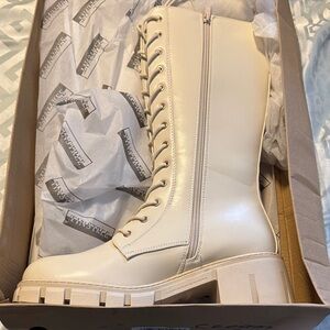Trendy Cream Lace-Up Combat Boots